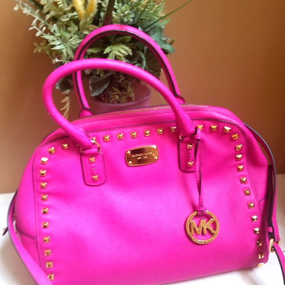 Michael Kors Large Saffiano Fuschia Studded Handbag